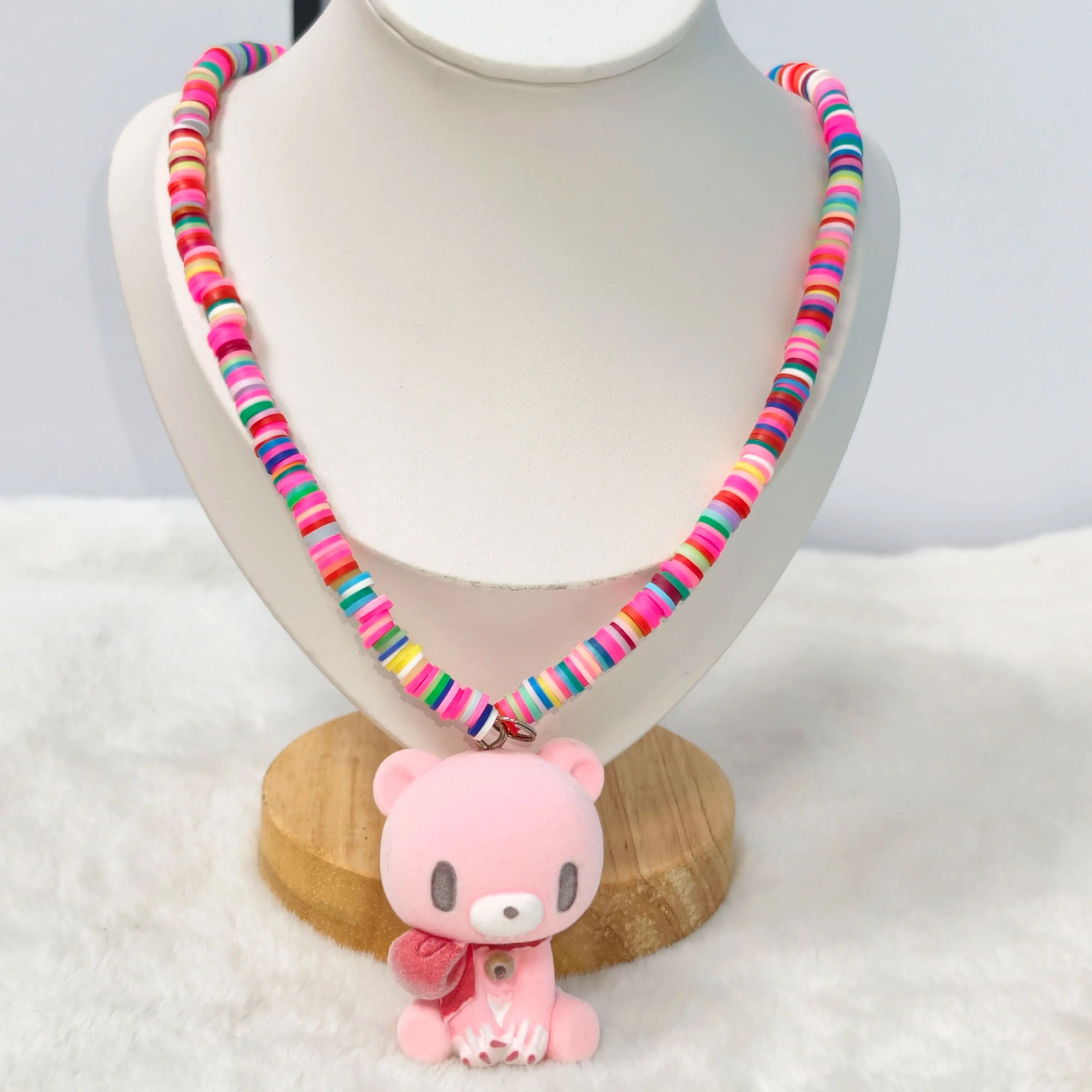Colorful Clay Bead Necklace, Cute Sitting Bear Pendant Necklace, Y2K Kawaii Cartoon Bear Fashion Jewelry for Girls