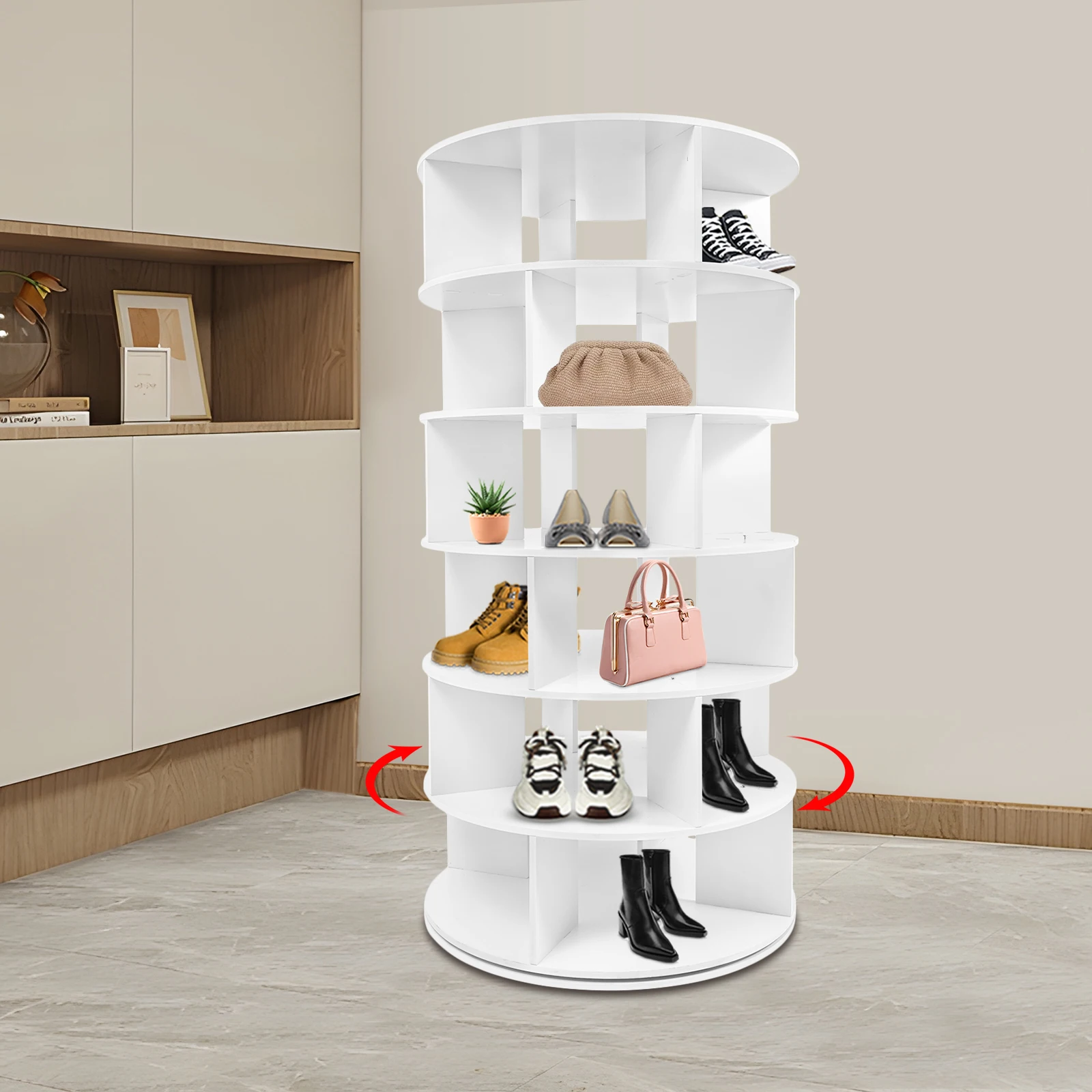 

6 Tiers Rotating Shoe Rack Free Standing Storage Spinning 360° Shoes Holder Space-saving
