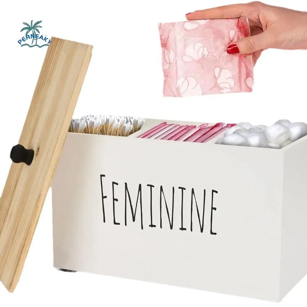 

Wooden Cotton Pads Storage Box 1/3 Grids with Lid Tampon Holder Dust Proof Large Capacity Girl Stuff Organizer Case Bathroom