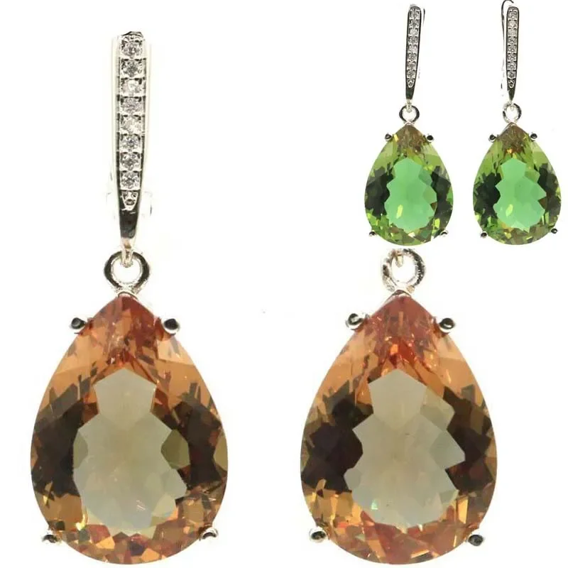

35x13mm Jewelry Set Drop Zultanite Color Changing Alexandrite Topaz White CZ Women Wedding Silver Earrings Pendant Fine Jewelry