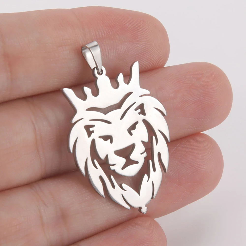 Dawapara Lion Head Totem Pendant for Necklace Earrings Stainless Steel Accessories DIY Charms for Jewelry Making