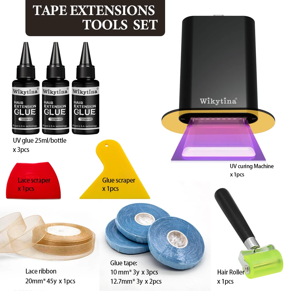 

UV V Light Hair Extension tool set Tape hair extensionset UV GLUE Extension Machine full set Salon tools Accessories