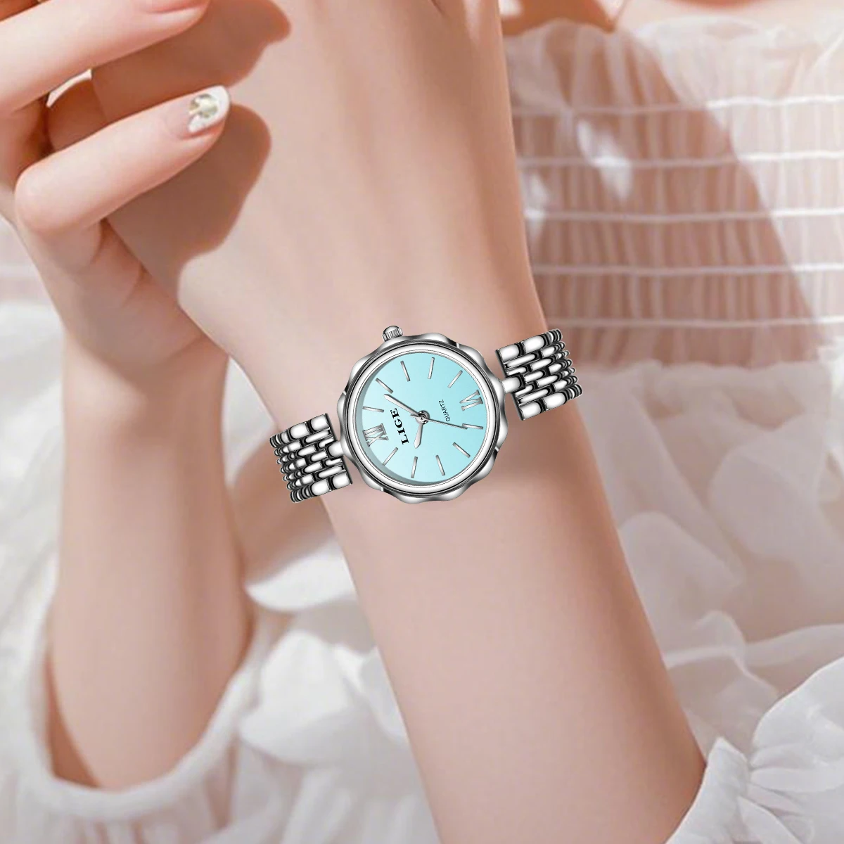 ساعة كوارتز عصرية للنساء من LIGE بسيطة وأنيقة بمينا مربع وحزام من الفولاذ المقاوم للصدأ باللون الذهبي مقاومة للماء ساعات عمل ترفيهية + صندوق #5