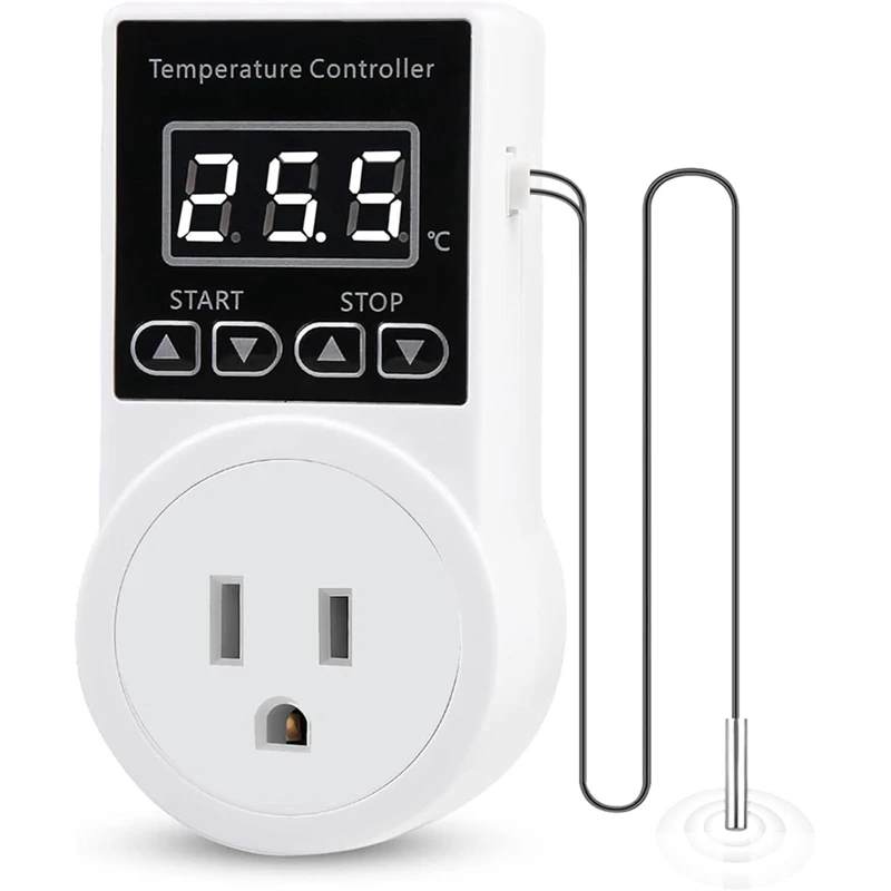 Digital Thermostat Greenhouse Thermostat Plug Socket LCD Screen With Waterproof Sensor Probe For Reptile Home US Plug
