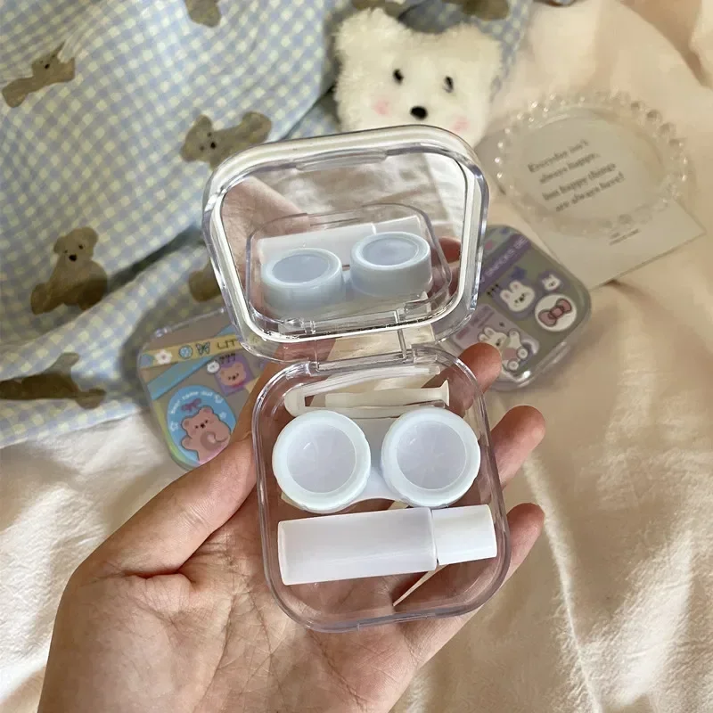 1 Box Cartoon Contact Lens Case Kit with Mirror Contact Lenses Box Tweezer Contacts Applicator Lens Holder Solution Bottle