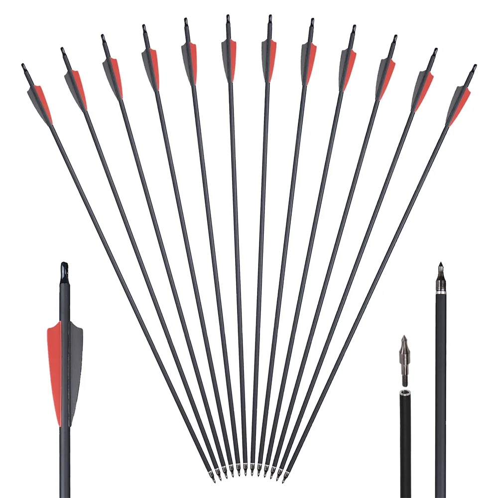 Toparchery Arrow 31inch Carbon Arrow Practice Hunting Arrows with Removable Tips for Compound & Recurve Bow 6/12/24 pcs