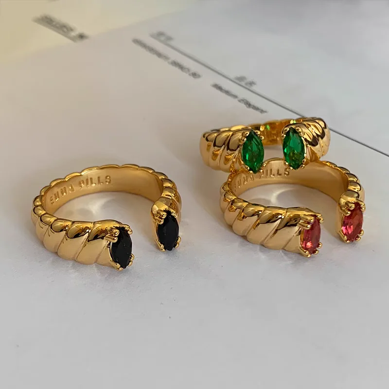 

Double colored stone open rings stainless steel rings for women minimalist dainty stainless steel jewelry waterproof