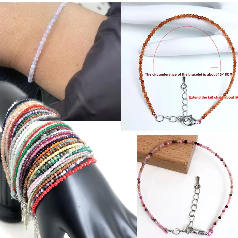 Natural Stone 2-3mm cut bracelet necklace Jewelry Bead Foot Chain Crystal agate garnet pearl Tourmaline  New In Cute Summer