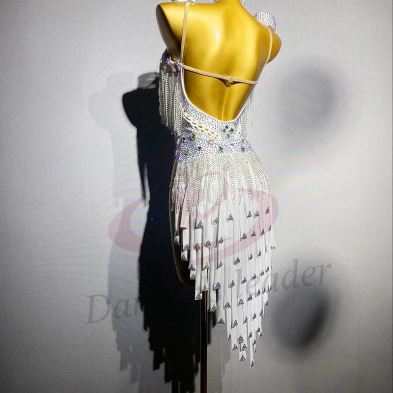 

Латинская танцовщица для взрослых и детей, высококачественный индивидуальный ромбовидный воротник, юбка с кисточками, платье для выступлений из камня Tango Samba AB