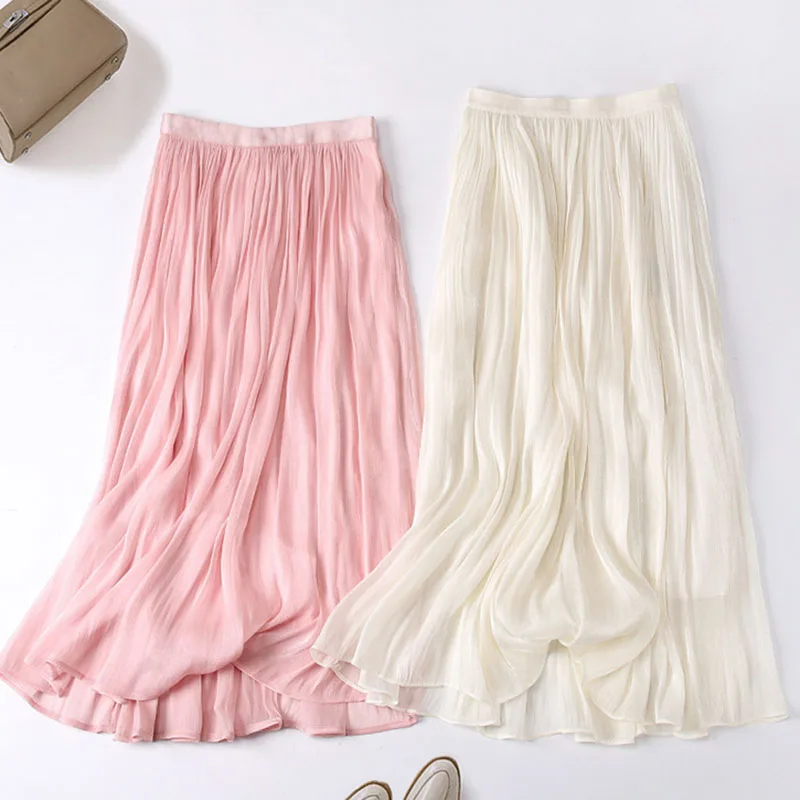 

Женская элегантная темпераментная длинная юбка, летняя удобная эластичная талия, свободные юбки трапециевидной формы, универсальная однотонная повседневная юбка макси для женщин