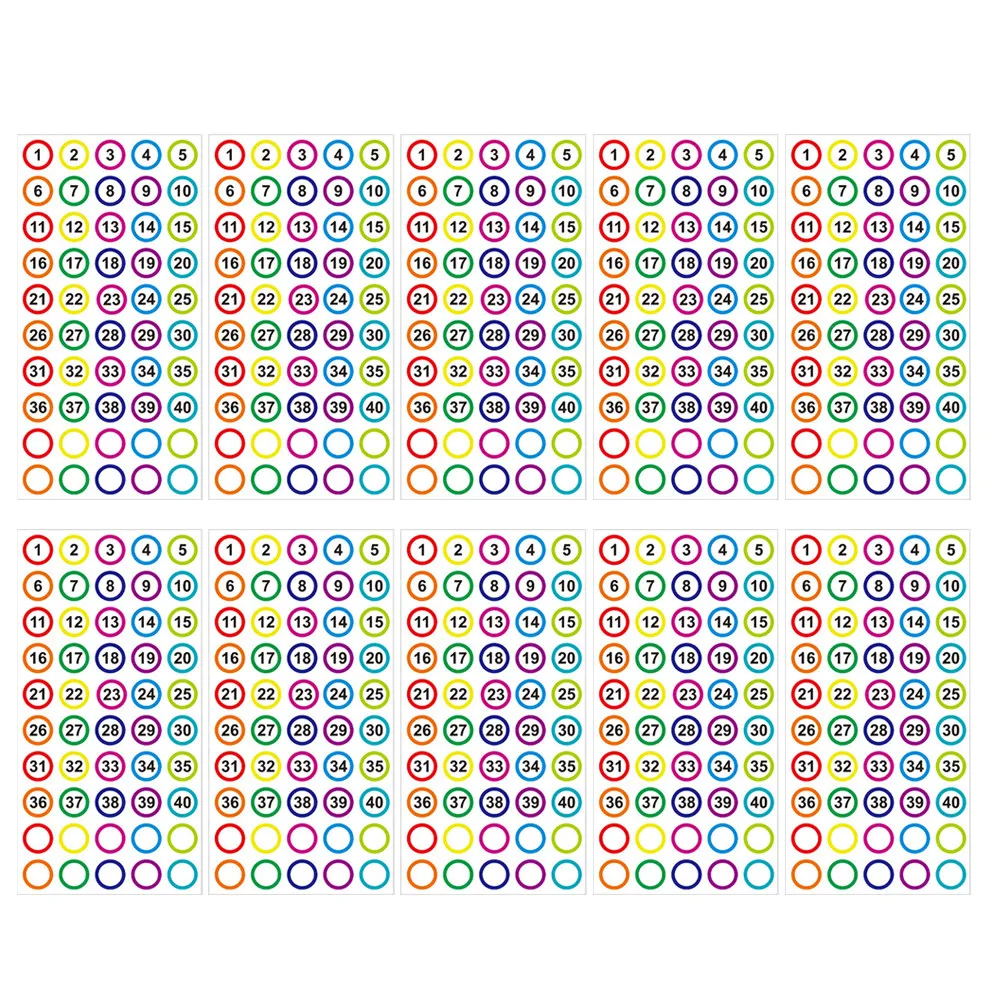 

20 Sheets Colorful Number Stickers Copper Self-Adhesive Number Classification Stickers for Organizing Storage Labeling Office