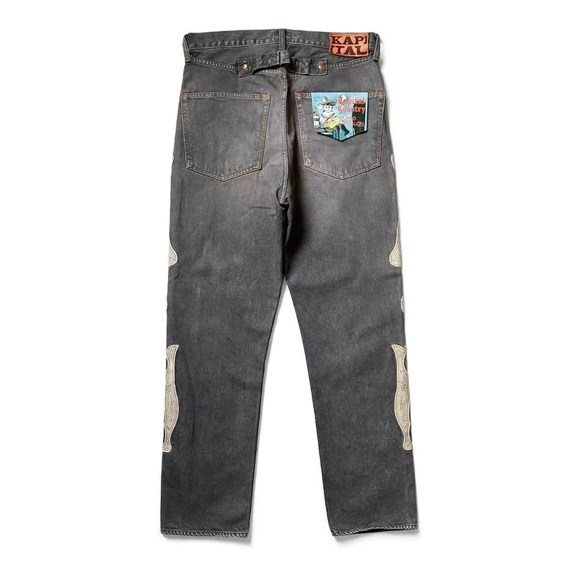 High Quality KAPITAL Hirata Kazuhiro Bone Skeleton Embroidered Pattern Casual Jeans for Men