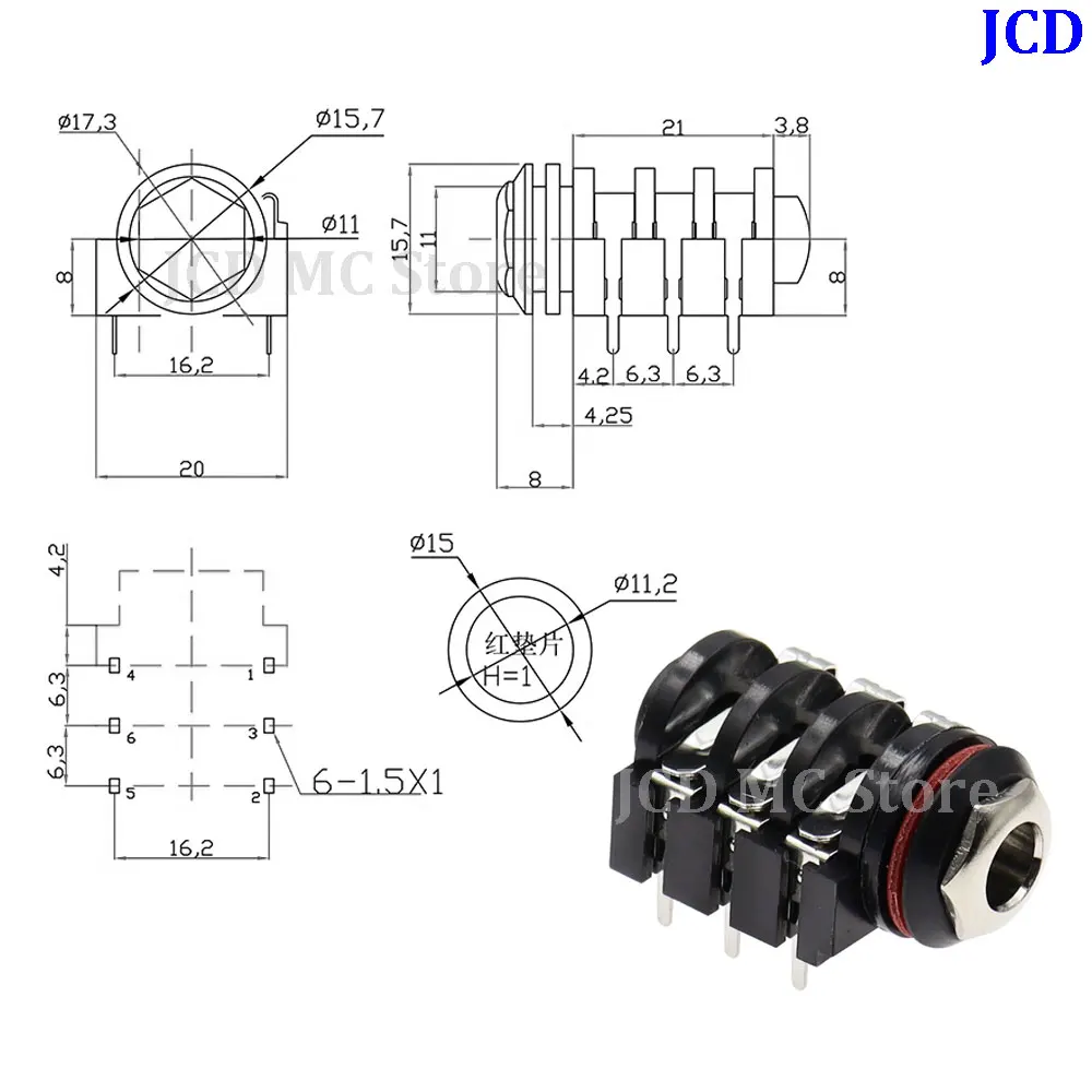 2/6/10PCS 1/4' 6.35 mm Stereo Audio Socket Jack Connector 6.5 mm Female Jack Plug PCB Solder Right Angle Tip Ring Sleeve TRS