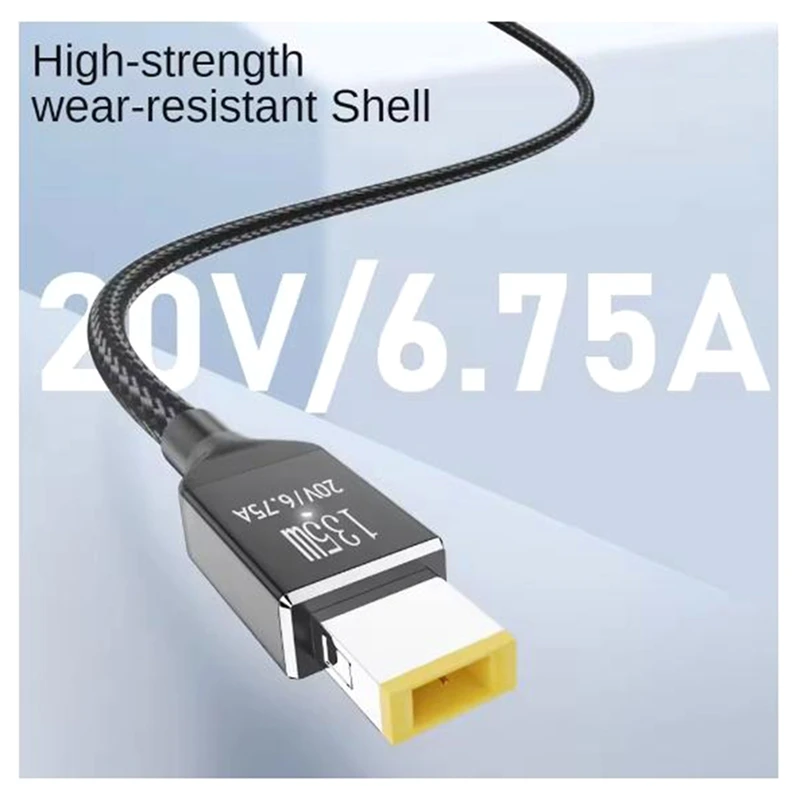 Super Sale USB 135W Charger Power Cable Type-C to Slim Tip Square Port Converter Cord Compatible for Lenovo Legion Y7000 Laptop
