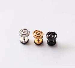 Alisouy 2 pieces ear plugs Tornado storm Shape Stainless Steel Black Steel Gold Color men/women pierced Stud Earrings