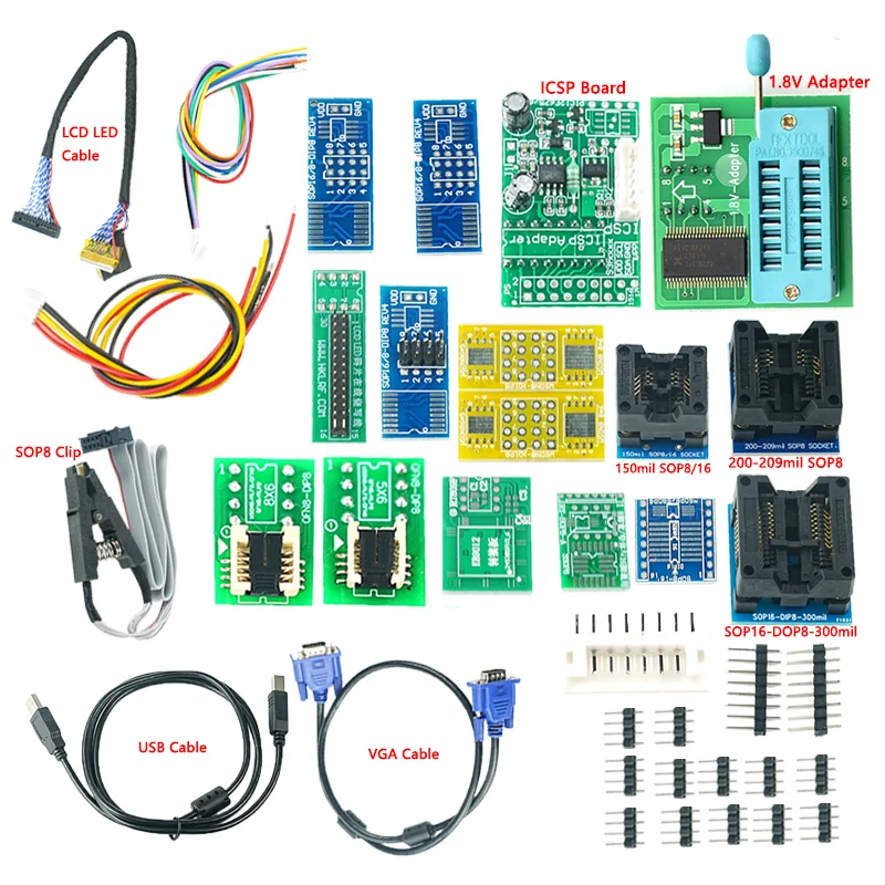 Imagem -02 - Original Rt809f Serial Isp Programador com 16 Adaptadores Mais 1.8v Adaptador Mais Clipe de Teste Sop8 Edid Cabo Icsp Bios Universal Programador