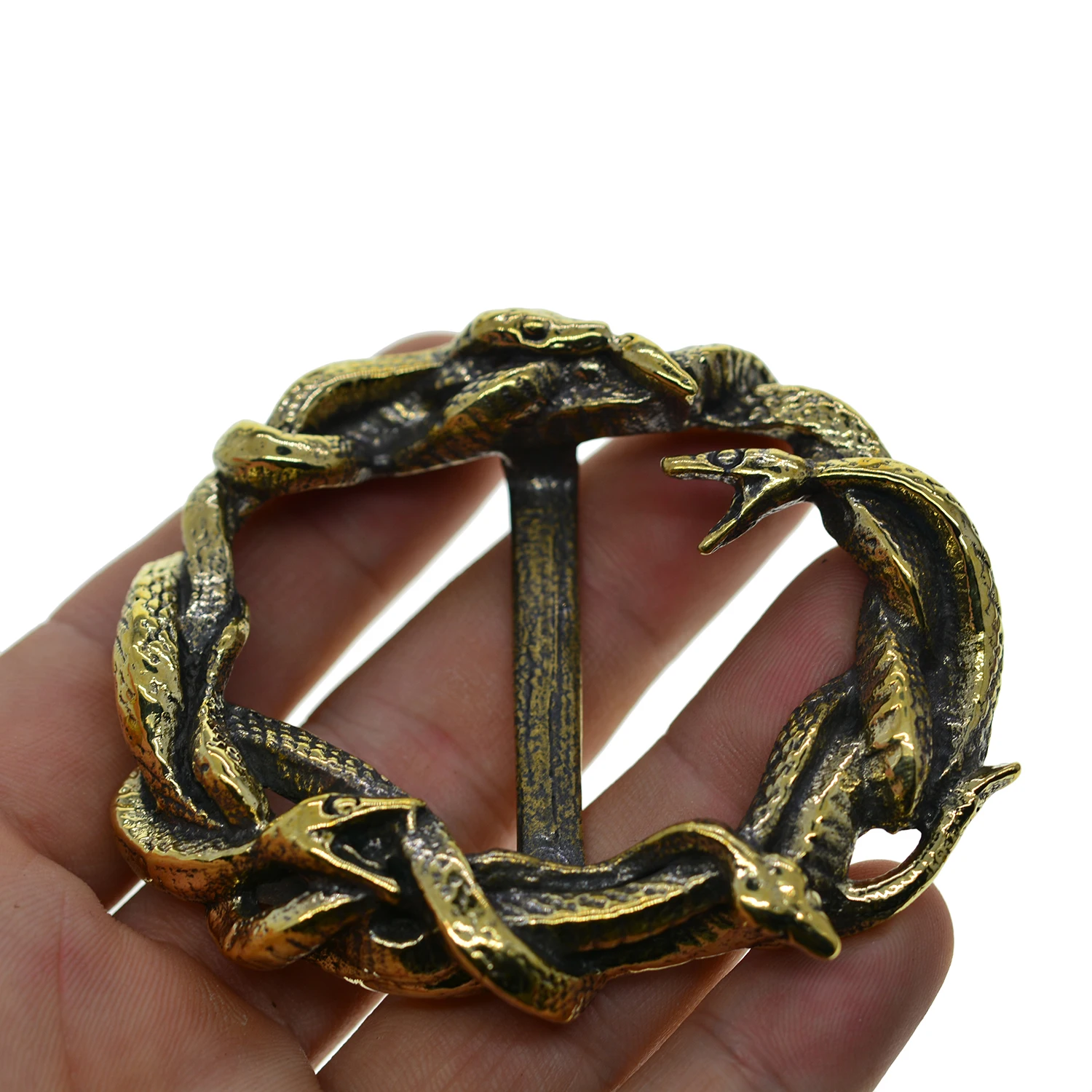 handmade Viking super fine Itlay solid brass pin lock belt buckle for 1.5inch belt 3D craved snake viper Nestle pattern