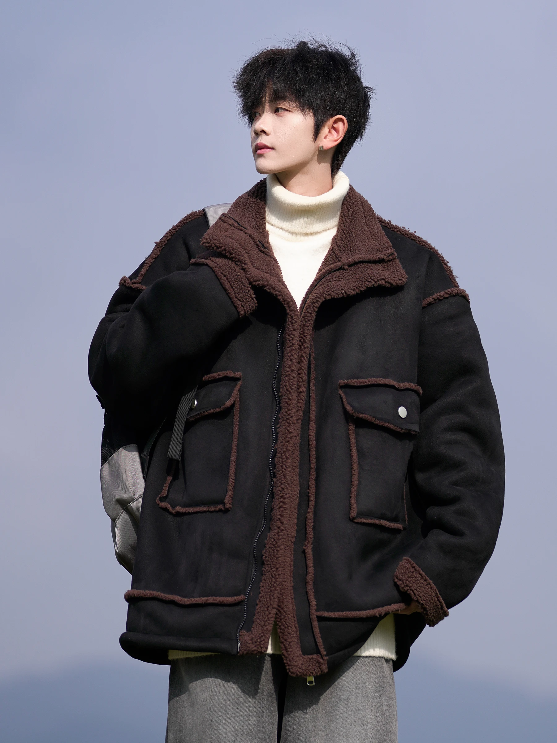 

Теплый бархатный джинт Thiened Lamb для мальчиков-подростков, зимняя хлопковая рабочая одежда, повседневное свободное длинное пальто на молнии све