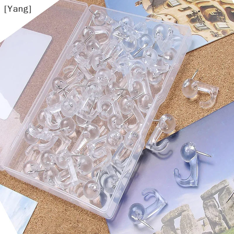 50 Stuks Zwart Transparant Plastic Hoofden Punaise Haken Decoratieve Punaises Haak Terug Push Pins Haak Voor Kurk Boord