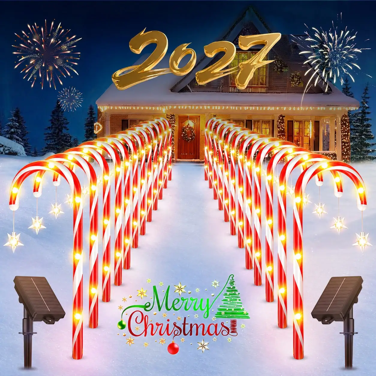 6/12 Pack Christmas Decorations Outdoor Solar Candy Cane Lights, Solar Christmas Pathway Lights, 10 Modes 72 LEDs Waterproof Outdoor Xmas Decorations for Garden Yard Pathway