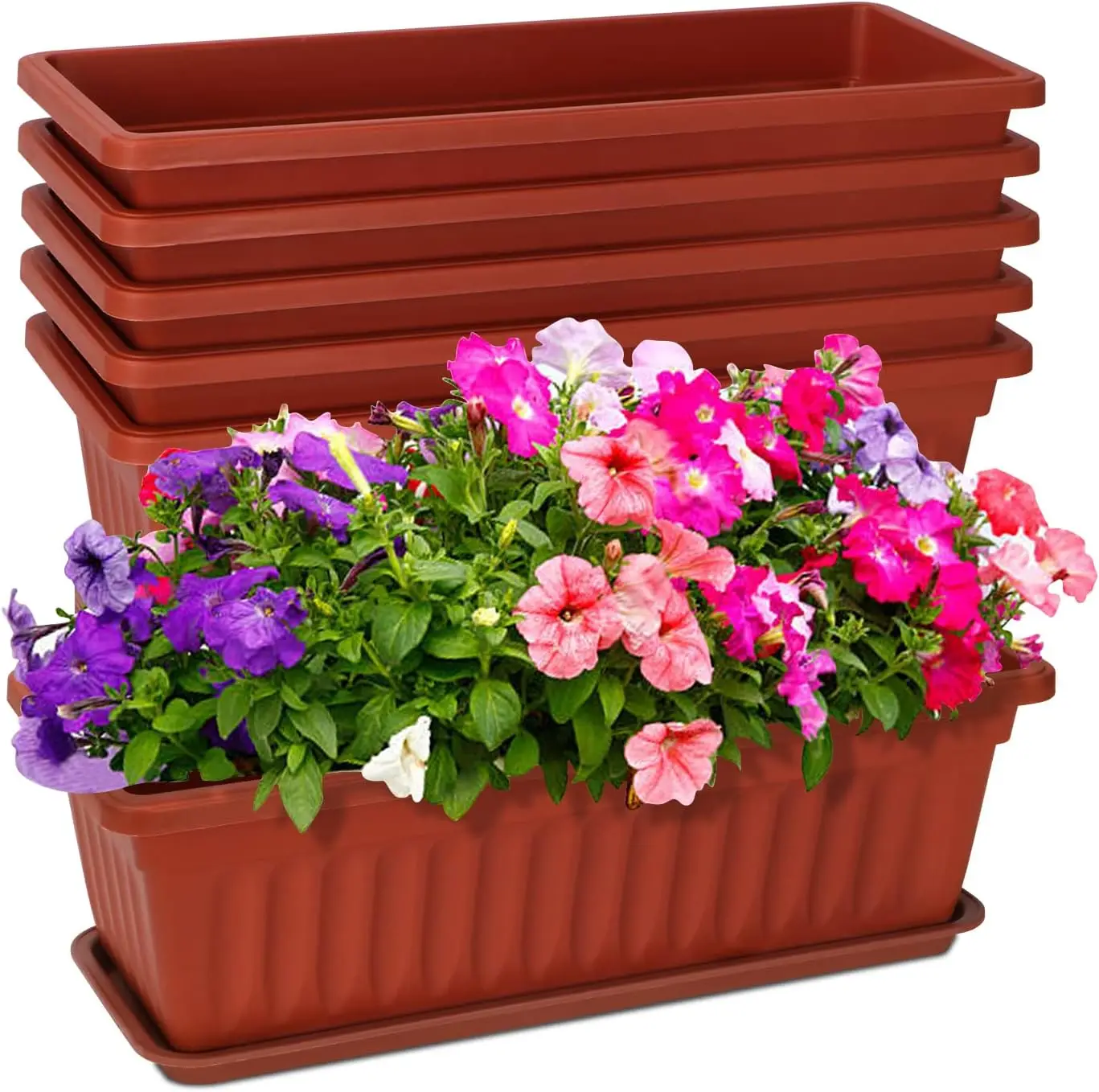 

6-Pack Window Box Planters, 17-Inch Rectangular Plastic with Trays for Windowsill, Patio, Garden