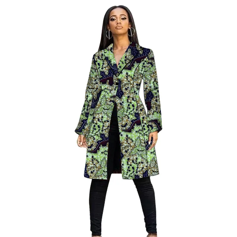 أنيقة أنقرة طباعة معطف الأفريقي كوتور المرأة التلبيب Dashiki خندق معطف واحدة الصدر ملابس خارجية غير رسمية #6