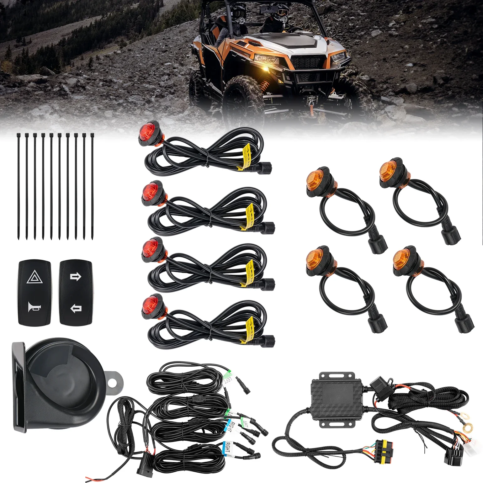 

KEMIMOTO UTV Turn Signal Kit with 110D Horn Pre-Wired Plug and Play Blinker Kit Compatible with Polaris Ranger RZR For Can-Am X3