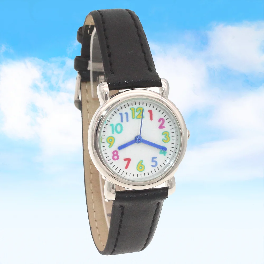 Fashion Kids Wristwatch Quartz Movement Leather Strap Unisex Student Watch with Dial for Boys And Girls