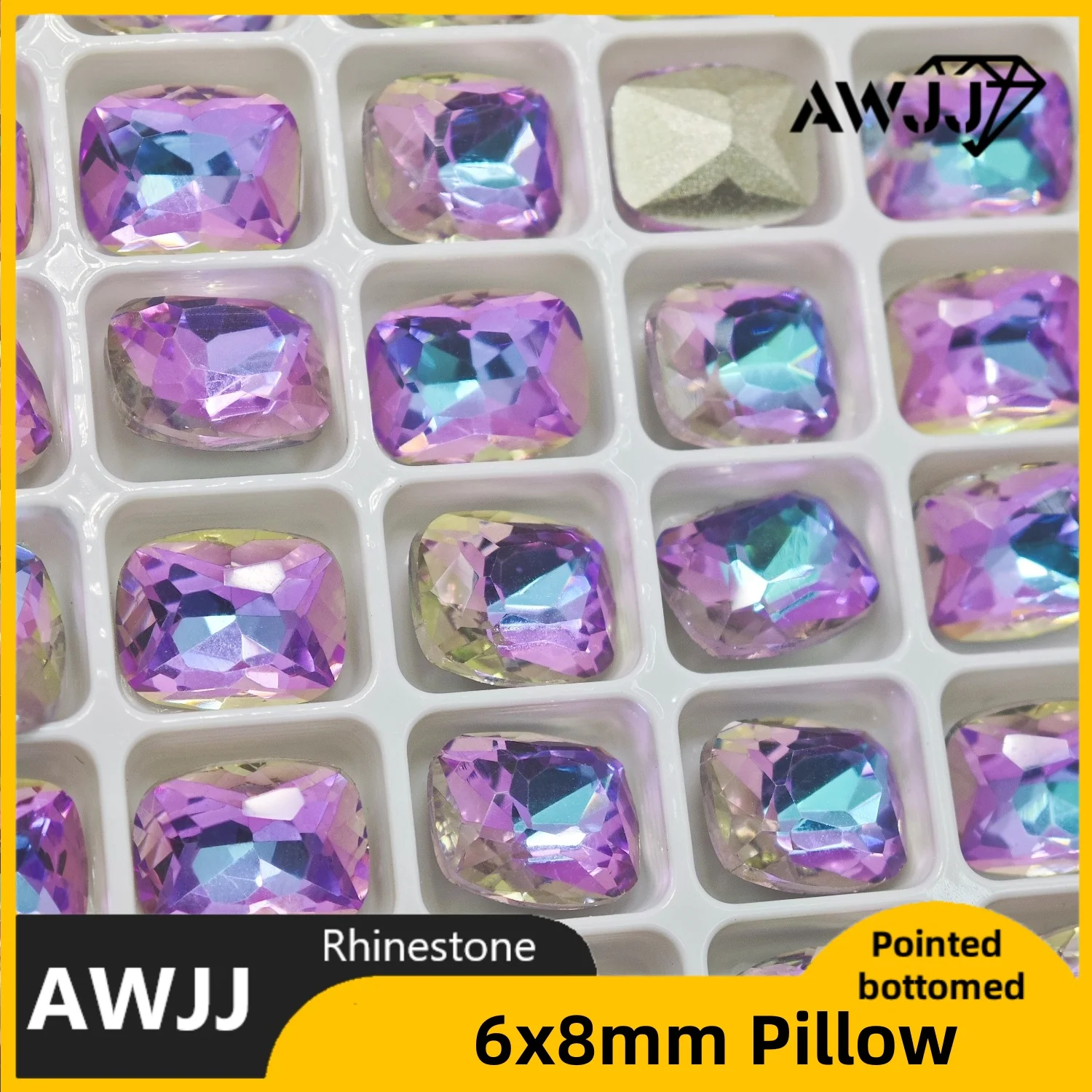 Gemme decorative con fondo a punta in cristallo a forma di cuscino da 6 * 8 mm utilizzate per orecchini, collane, accessori per gioielli per unghie
