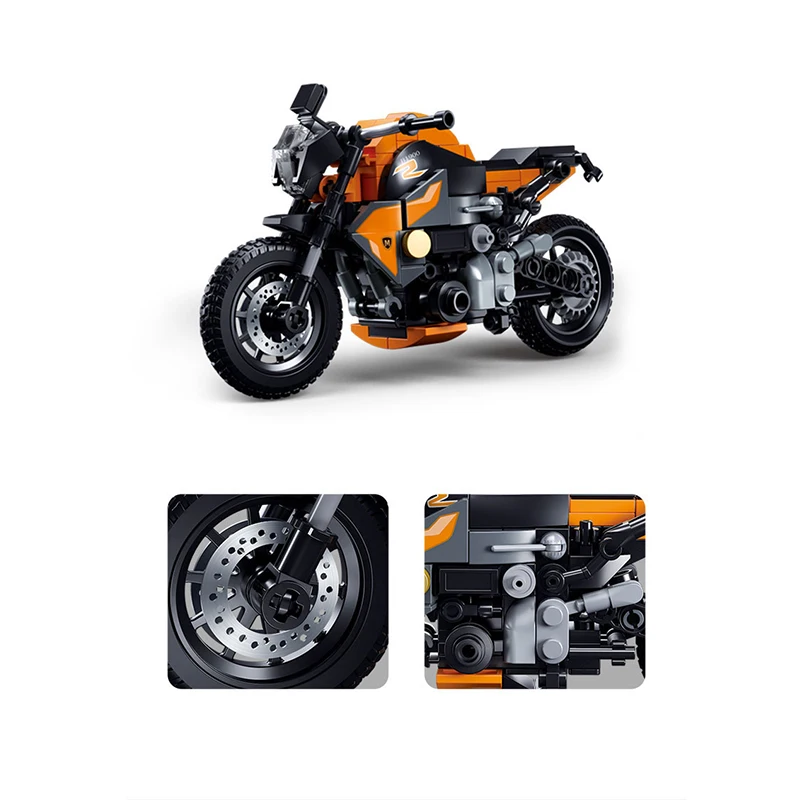 196pcs orange motorcycle building blocks, small particle building, building blocks DIY, puzzle building blocks, suitable for Chr