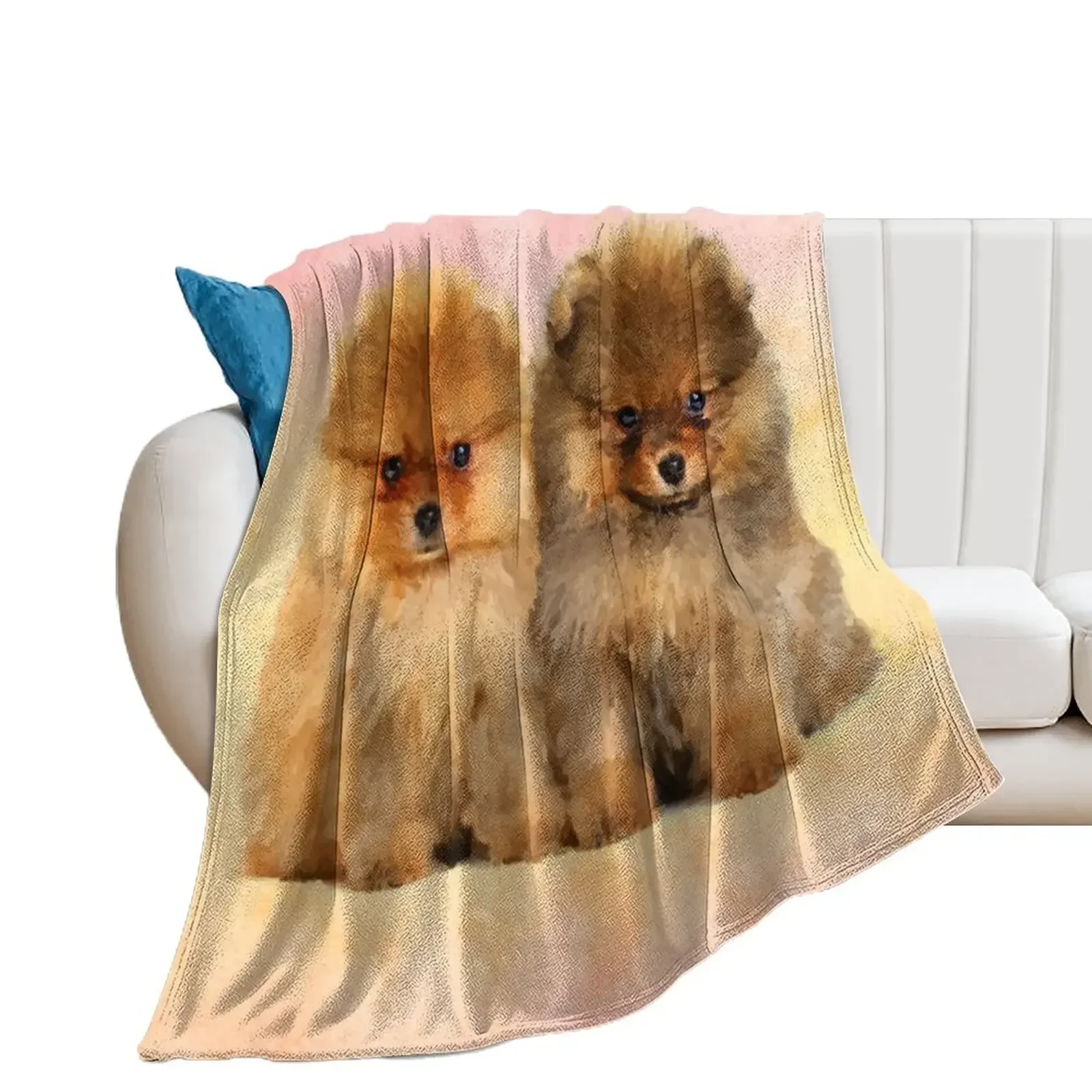 

Cute Pomeranian Puppies Throw Blanket Fashion Sofas Retros Blankets