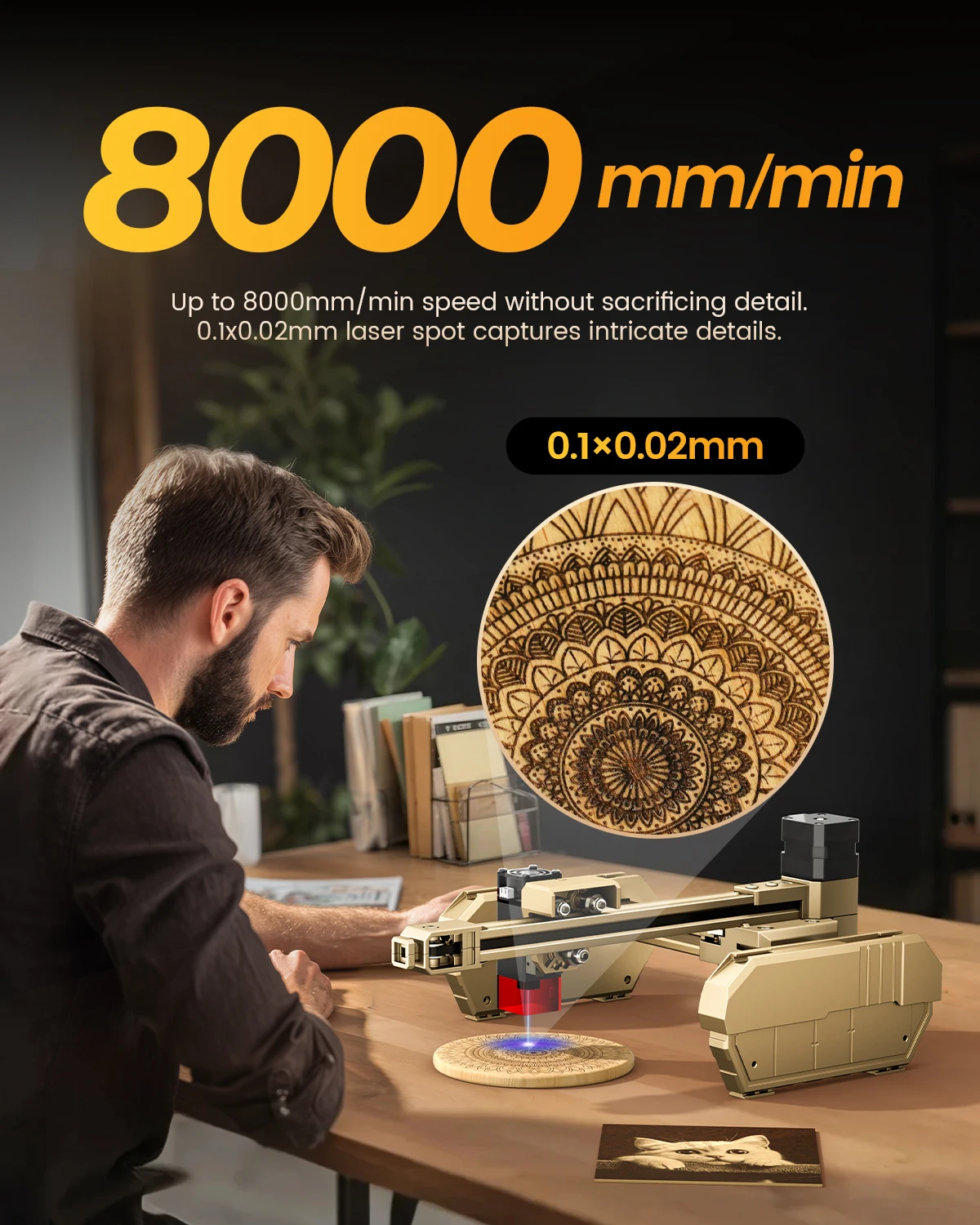 AlgoLaser T150 Pro 6W Portable Laser Marker & Cutter 8000mm/s High Speed Multifunctional Engraving Tool for Metal Glass Wood Acrylic Leather DIY Custom Craft Gifts - view 8