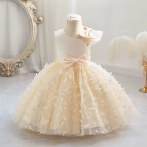 0-6T New Baby Dress Butterfly Birthday Party Girl Princess Dress Sequin Tulle Flower Dress Girl Christmas New Year Evening Dress