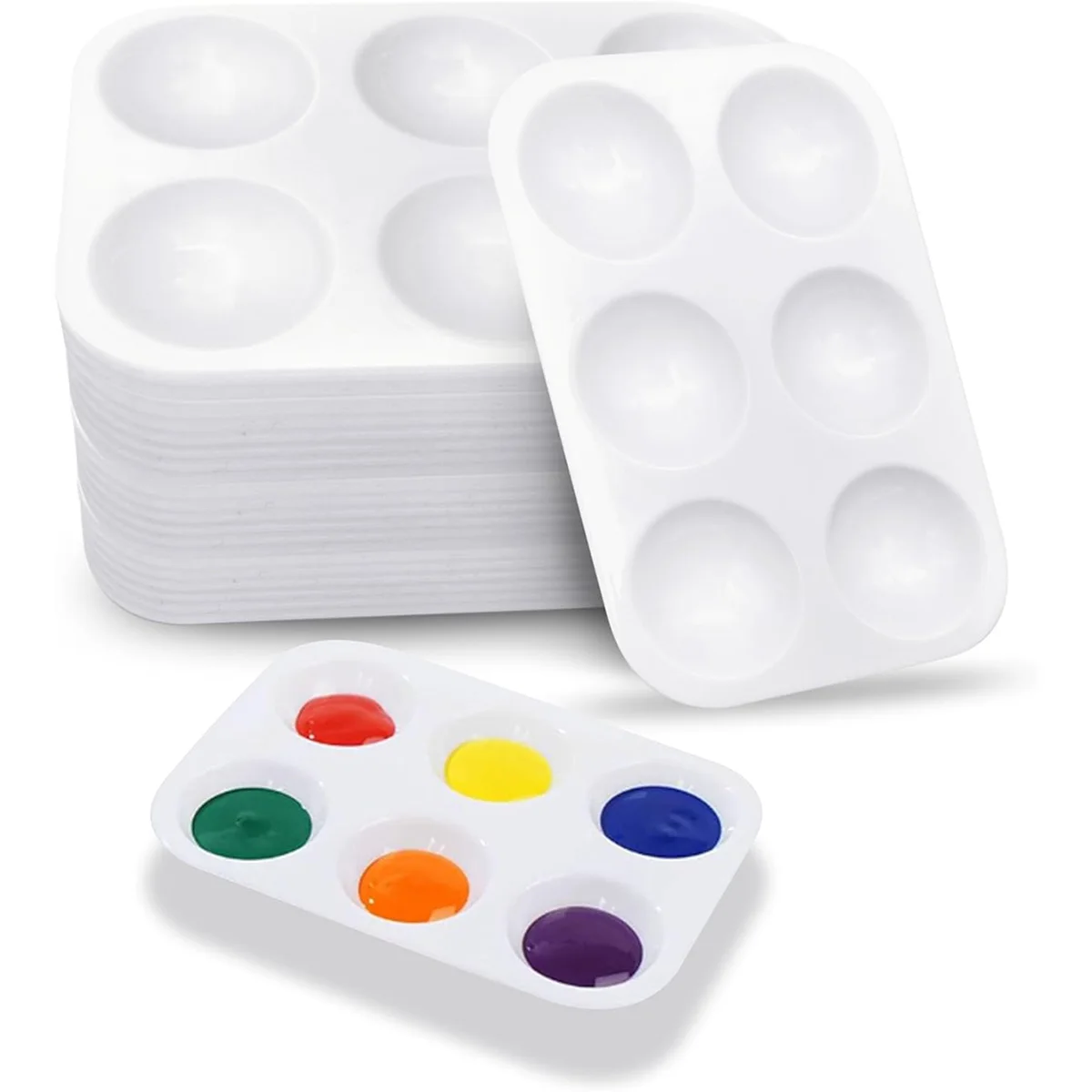 White Plastic Watercolor Palette, 6 Well Rectangular Paint Palettes, Paint Tray Palettes, Paint Trays for Kids, for Painting, D