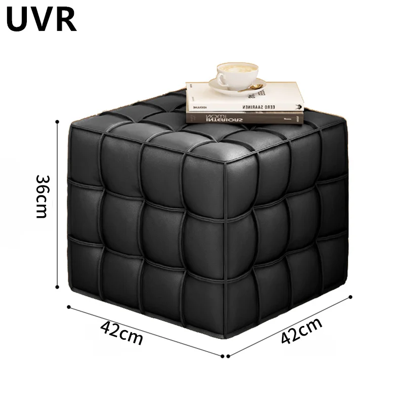 UVR Genuine Leather Square Stool Household Furniture Light Luxury Simple Rubik\'s Cube Stool Doorway Shoe Bench Low Stool