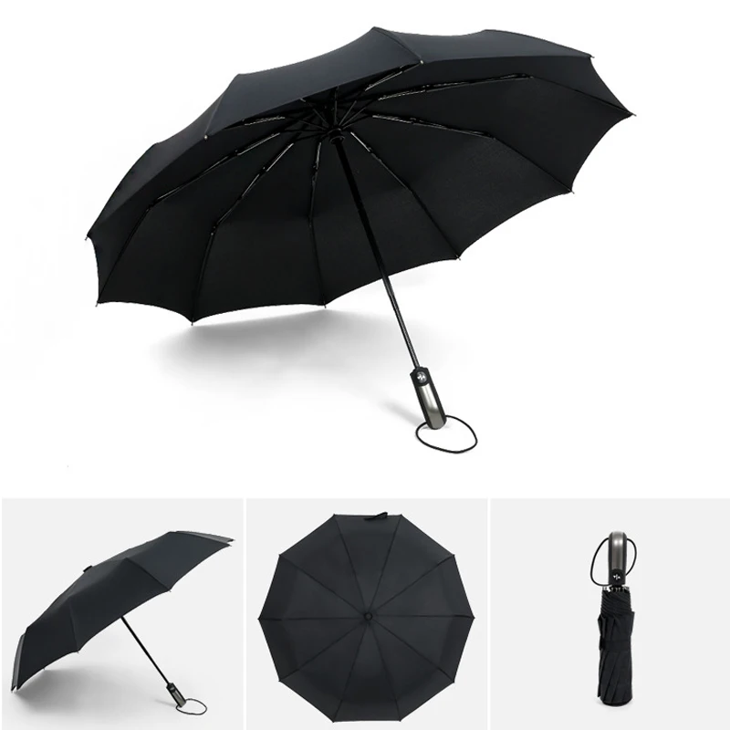 Fully Automatic Folding Umbrella Large Durable 10 Ribs Strong Wind-resistant Men Women Business Commuter Umbrella US Shipping