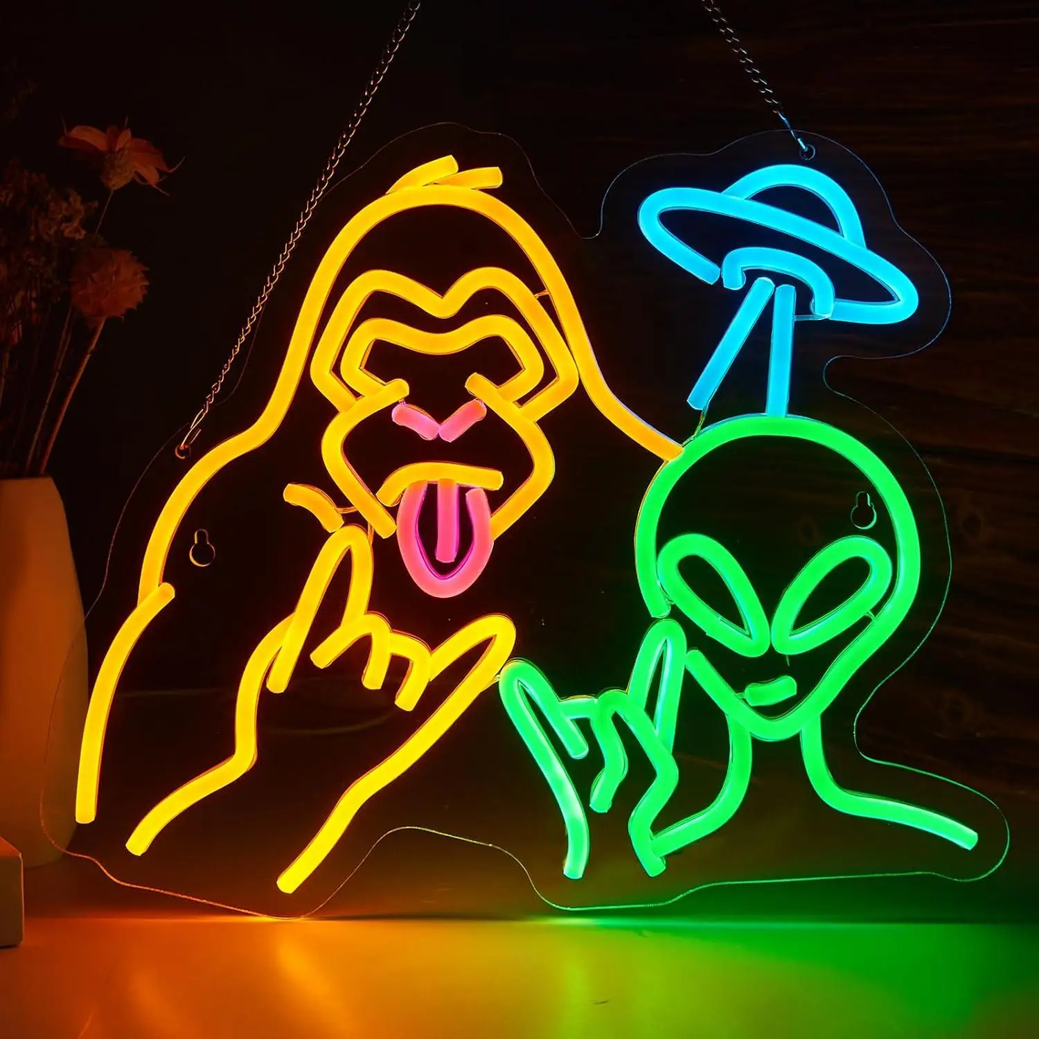 Bigfoot and Alien Neon Sign USB Dimmable LED Neon Light for Teen Boys Bedroom Game Room Man Cave Wall Decor Birthday Gifts