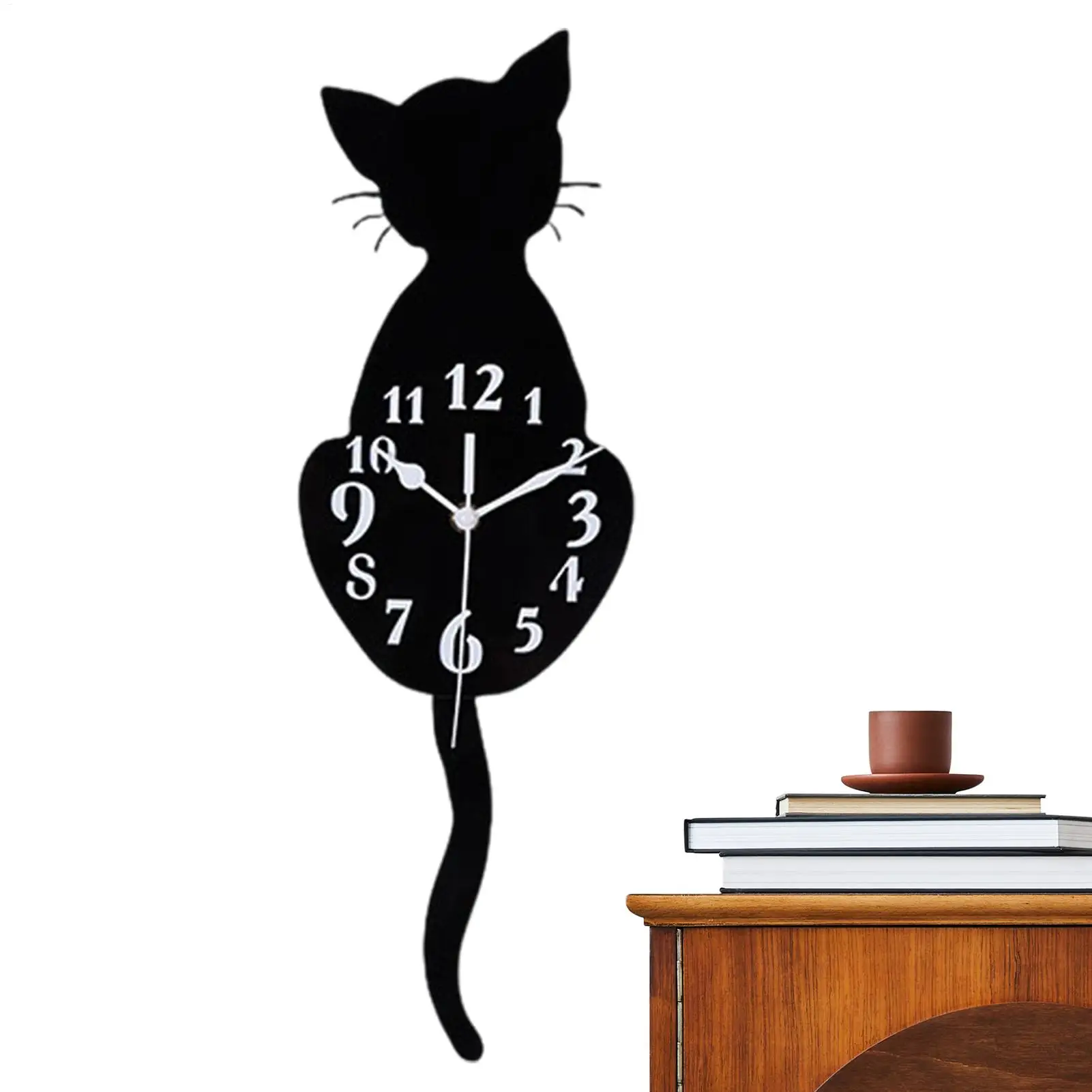 Modern Wall Clock Silent Non-Ticking Cat Design Bedroom Wall Clock For Dormitory Hotel Restaurant Businesses Rental Living Room
