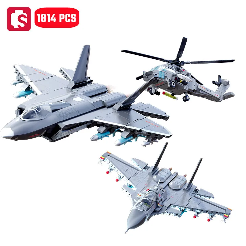 SEMBO 1814pcs Armed Aircraft Building Blocks Kits MOC Helicopter Models Fighter Assembly Bricks Birthday Gift Kids Toys for Boys