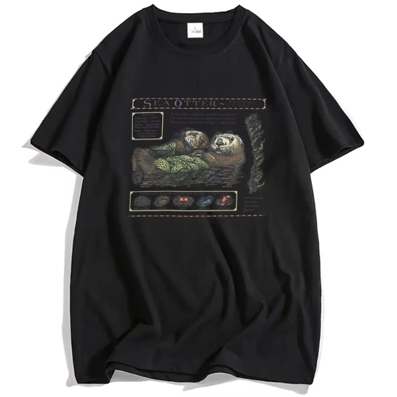تي شيرت Sea Otter بأكمام قصيرة، تي شيرت فضفاض للرجال، طباعة بنمط الرسوم المتحركة، بلوزة قابلة للتنفس للجنسين #1