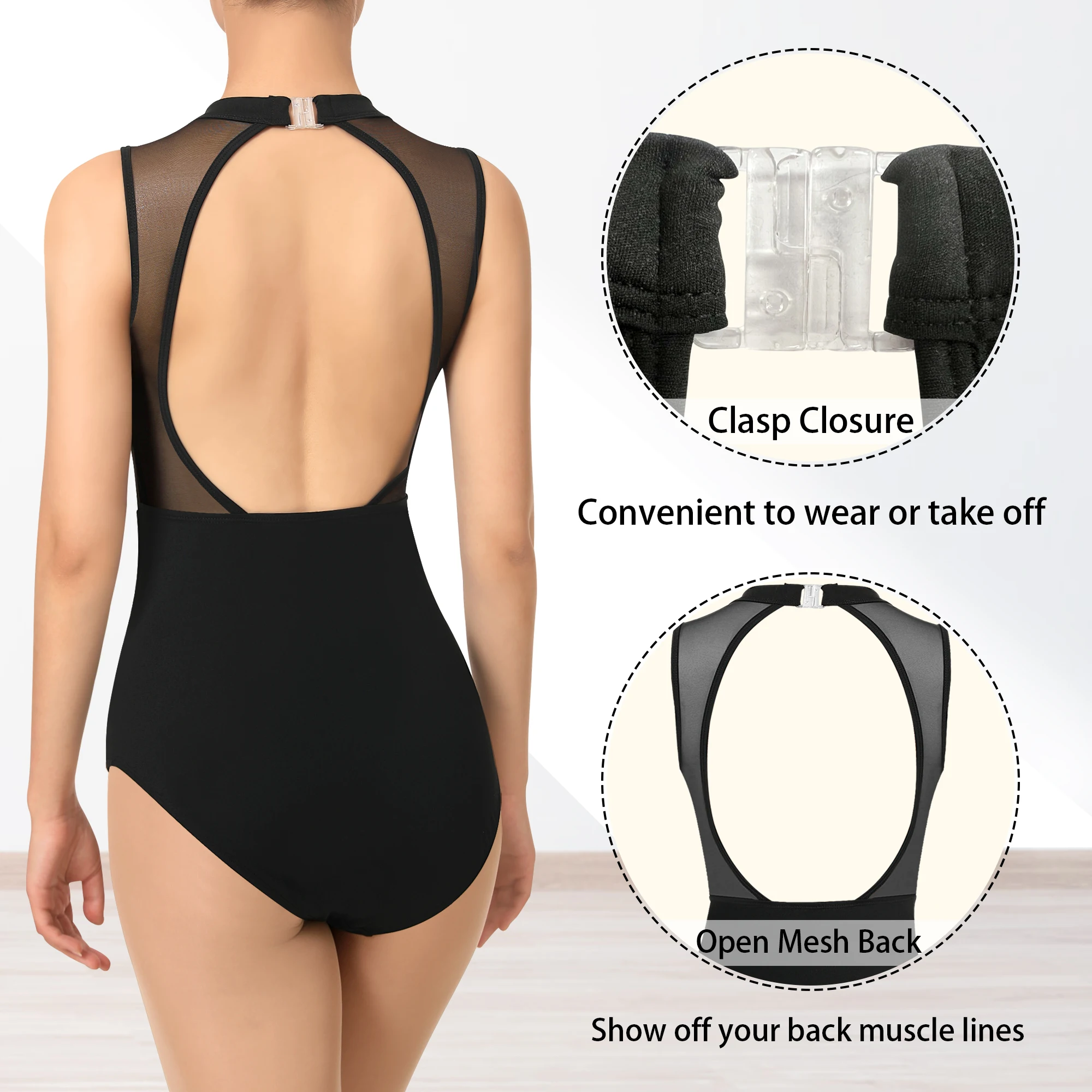 Women Turtleneck Dance Leotard Ballet Front Split Open Mesh Hollow Back Paddable Chest Pad