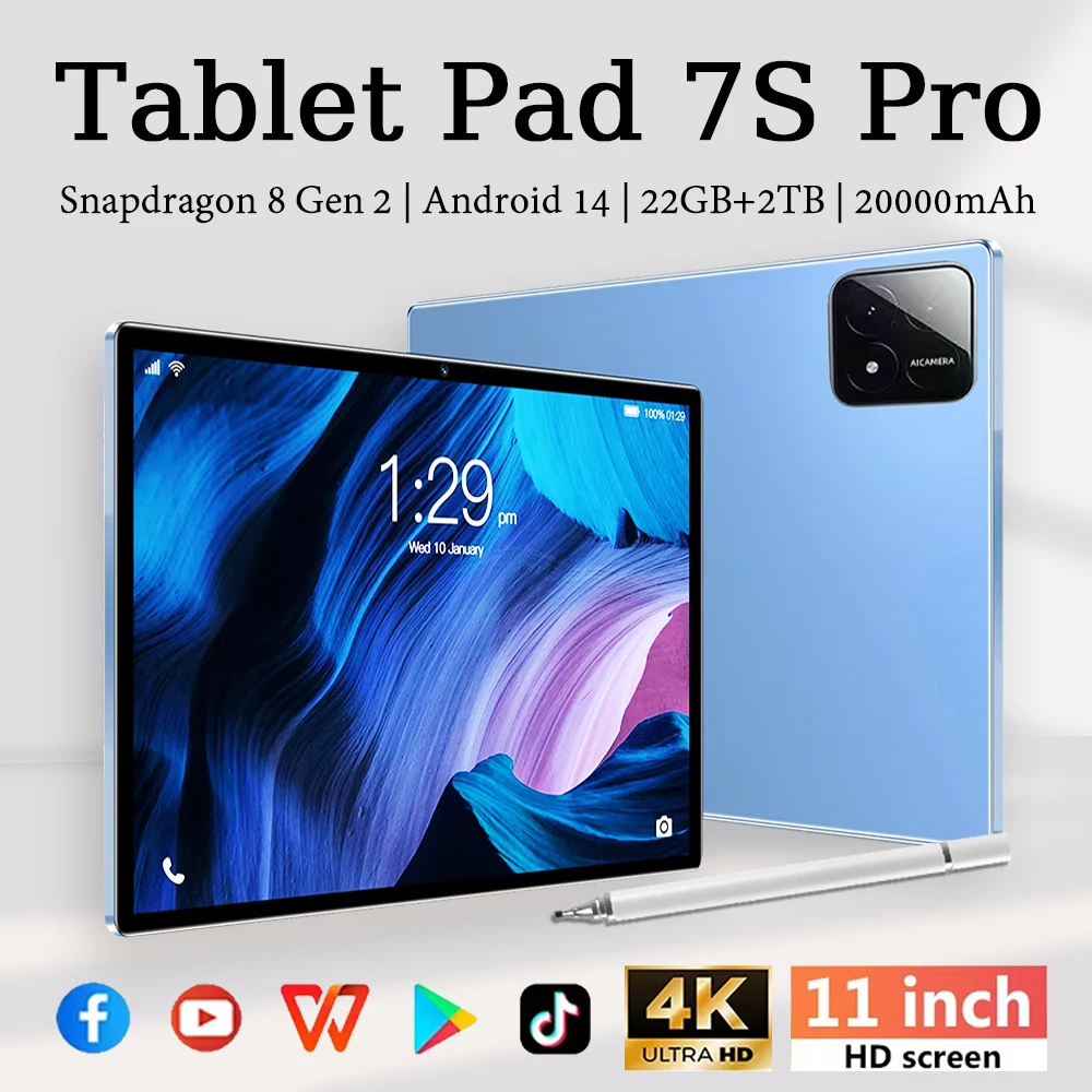【セール中】2025年新型オリジナルAndroid 14 Pad 7S Pro 22TB+2TB グローバル版 Snapdragon 8 Gen 2 5G WiFi 20000mAh デュアルSIM GPS HD 4K タブレットPC