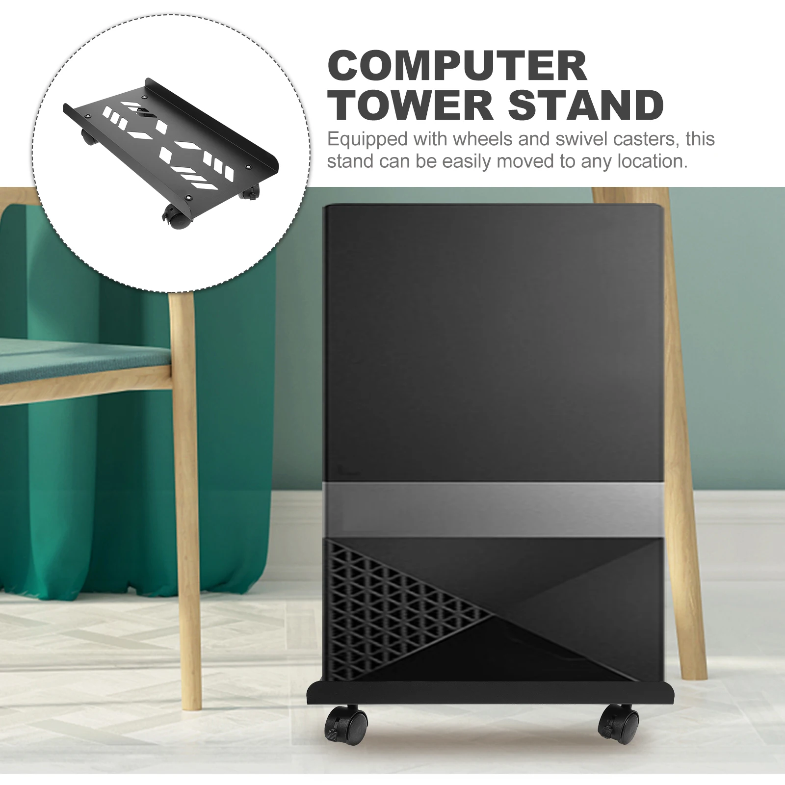

1PC Tower St Black Movable Computer Tray Cart CPU Holder Stainless Steel Space Saving Under Desk Rolling Computer St