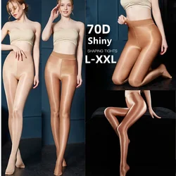 NEWJOINFUN Oversized Womens Shining Glossy Reflective Silk 70D Pantyhose Plus Size Night Club Party Performance Stockings Tights