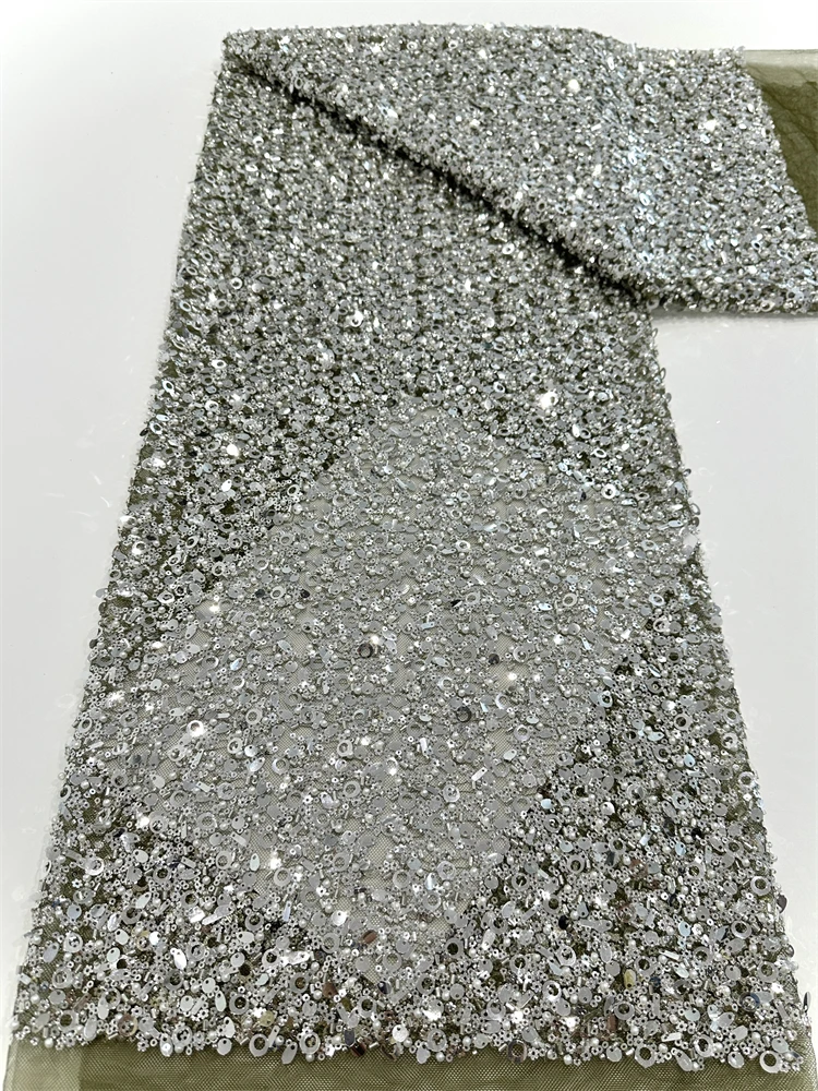 Luxury Elegant Handmade เย็บปักถักร้อยลูกปัดลูกไม้คุณภาพสูงแอฟริกัน 3D ลูกไม้เลื่อมผ้างานแต่งงานเย็บ,