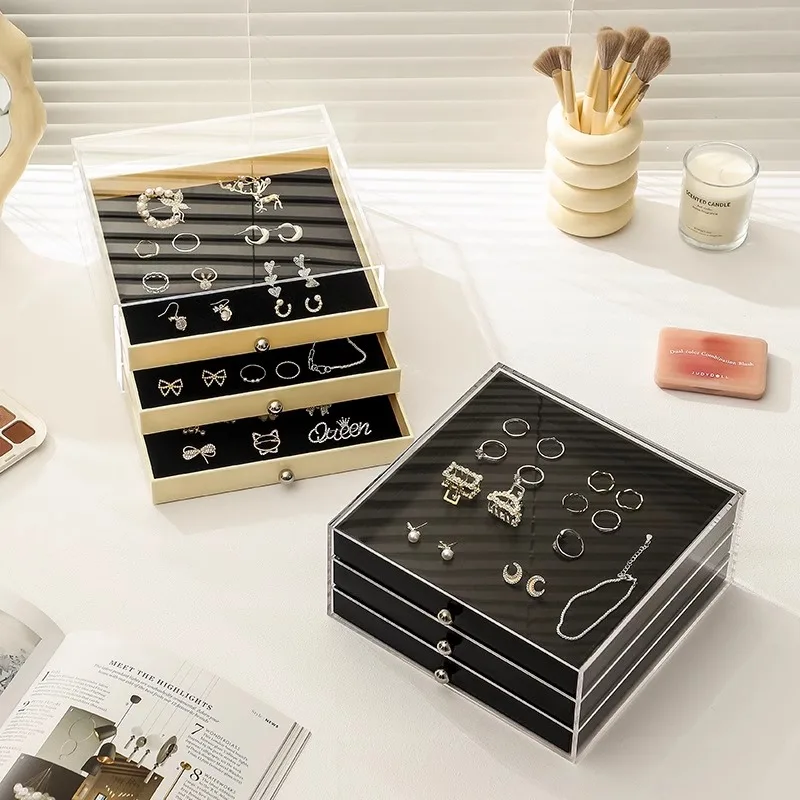 

Hi, Nordic jewelry box, women's small items, lipstick storage, multi-layer transparent earrings, earrings, jewelry, finishing bo