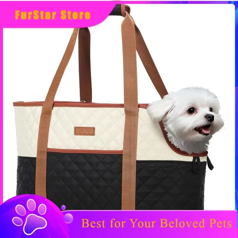 FurStarFashion Dog Carrier Soft-Sided Small Cat Handbag Up To 12lbs Waterproof PU Leather Puppy Carrying Pet Tote Bag With Pocke