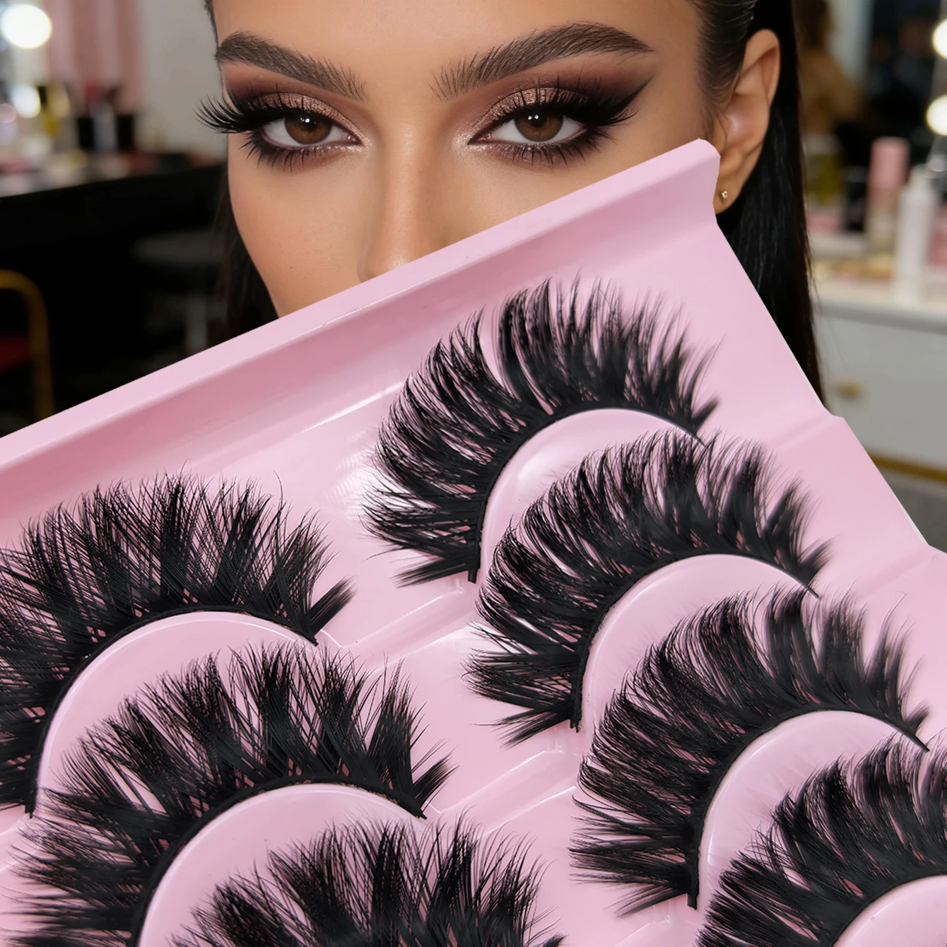 3D Dense Curling False Eyelashes 10 Pairs Set Value Family Pack Naturally Enlarged Eyes Long-Lasting Hold Resistant to Deformati