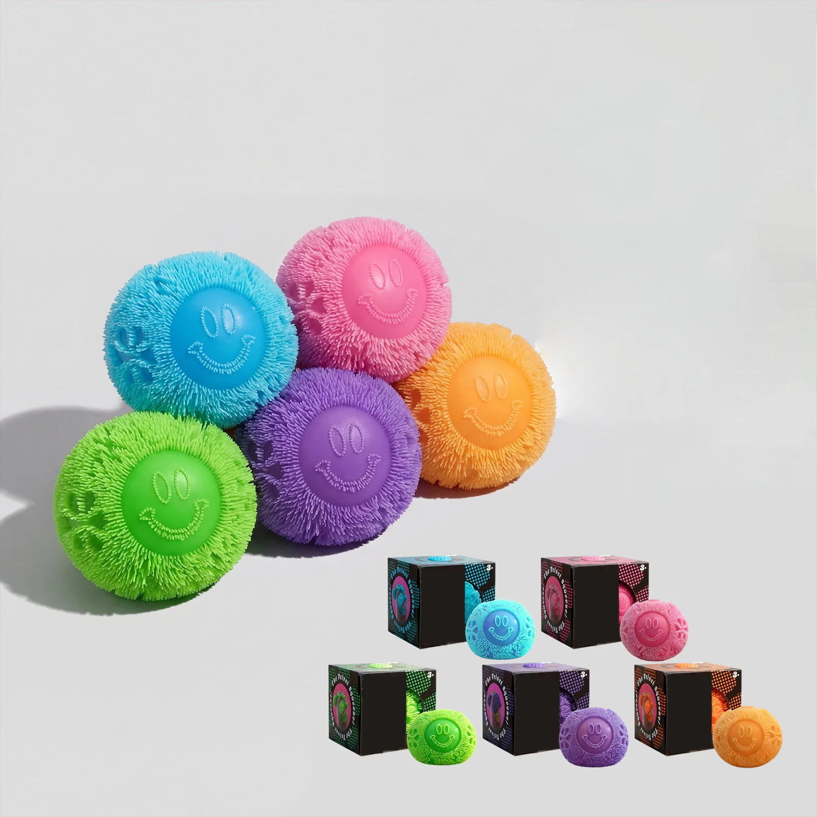 Generic Cute Smiley Face Velvet Squeeze Balls Soft Non Sticky Portable Stress Relief Fidget  Blind Box Gift For Office Home