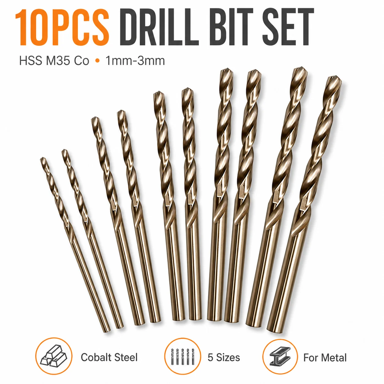 10 Forets HéLicoïDaux HSS M35 En Cobalt 1/1,5/2/2,5/3 Mm, Forets Auto-CentréS Pour Acier Inoxydable Et MéTaux Durs, Outils éLectriques-image